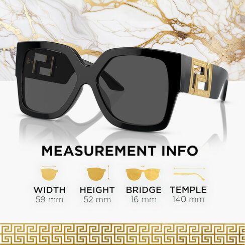 Versace VE4402 59mm Non-Polarized Rectangle Sunglasses for Women – Black Acetate Frame with Black Temples, 100% UV Protection, Lightweight & Comfortable Sunglasses, eShades Eyewear Kit Included in Saudi Arabia