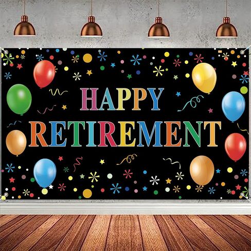 Happy Retirement Backdrop with 70.8"X43.3", Large Happy Retirement Banner Background Photography with Rope，Retirement Party Decoration Supplies for Photo Booth Props Decor Outdoor Indoor in Saudi Arabia
