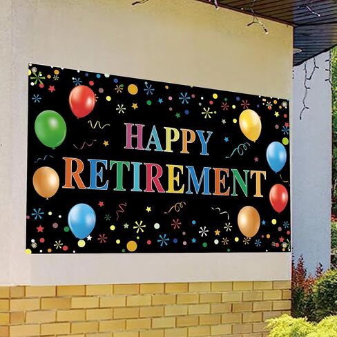 Happy Retirement Backdrop with 70.8"X43.3", Large Happy Retirement Banner Background Photography with Rope，Retirement Party Decoration Supplies for Photo Booth Props Decor Outdoor Indoor in Saudi Arabia