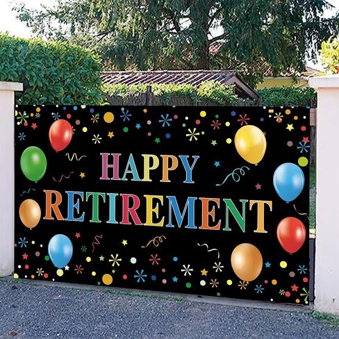 Happy Retirement Backdrop with 70.8"X43.3", Large Happy Retirement Banner Background Photography with Rope，Retirement Party Decoration Supplies for Photo Booth Props Decor Outdoor Indoor in Saudi Arabia