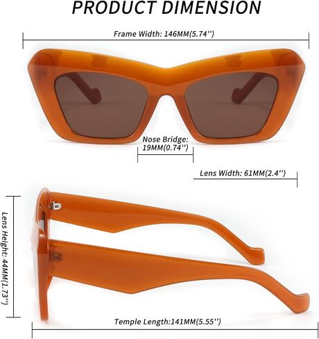 FEISEDY Women Men Retro Vintage Cat Eye Square 90s Sunglasses Jelly Colored Classic 70s Eyewear B2902 in Kuwait