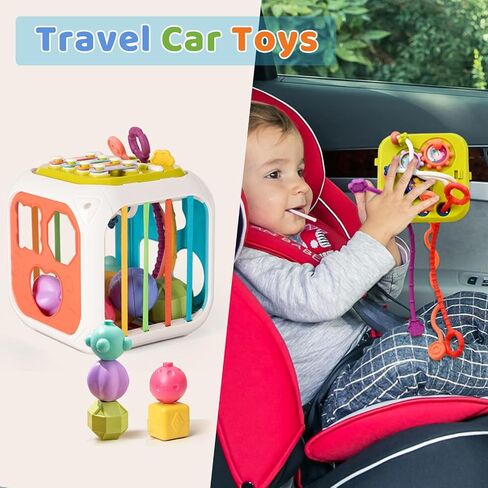MINGKIDS 7 in1 Montessori Toys for Toddlers 1 Years,Shape Sorter Colorful Stacking and Pull String Toys,Car Travel Toys Christmas Birthday Gifts for Toddler Stocking Stuffer in Saudi Arabia
