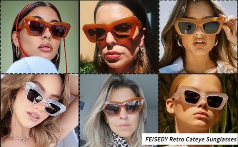 نساء Feisedy الرجال الرجعية خمر Cat Eye Square 90s نظارة شمسية ملونة Classic 70s Eyewear B2902 in Saudi Arabia