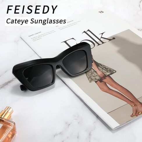 نساء Feisedy الرجال الرجعية خمر Cat Eye Square 90s نظارة شمسية ملونة Classic 70s Eyewear B2902 in Saudi Arabia