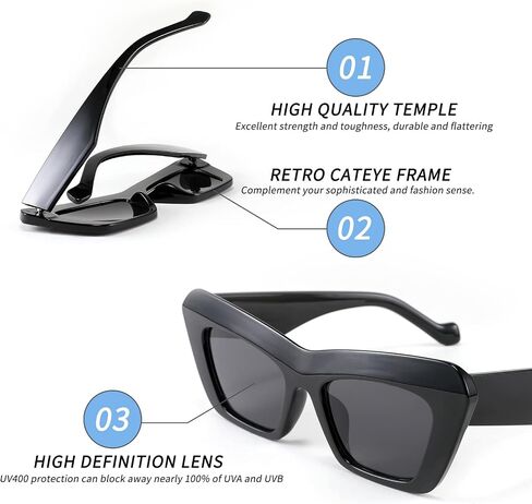 نساء Feisedy الرجال الرجعية خمر Cat Eye Square 90s نظارة شمسية ملونة Classic 70s Eyewear B2902 in Saudi Arabia
