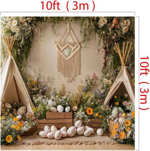 Kate 10x6.5ft بيض عيد الفصح خلفيات للمنزل Party Boho الزهور الديكور الخلفية الخلفية النسيج الدعائم in Kuwait