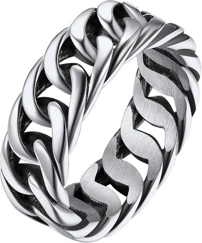 FindChic Cool Chain Rings Statement Rings for Men Women Stainless Steel/18K Gold Plated/Black Index Middle Finger Cuban Link Rings Size 7 to 14 Punk Jewelry, with Gift Box in Kuwait