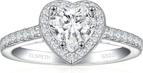 Elspeth 925 Sterling Silver Heart خطبة للنساء القلب قطع الزركونيا الوعد بحجم الخاتم 4-10 in Kuwait