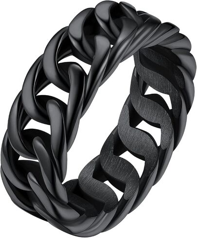 FindChic Cool Chain Rings Statement Rings for Men Women Stainless Steel/18K Gold Plated/Black Index Middle Finger Cuban Link Rings Size 7 to 14 Punk Jewelry, with Gift Box in Kuwait