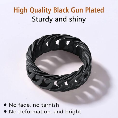 FindChic Cool Chain Rings Statement Rings for Men Women Stainless Steel/18K Gold Plated/Black Index Middle Finger Cuban Link Rings Size 7 to 14 Punk Jewelry, with Gift Box in Kuwait