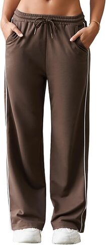 Herseas Women's 2 Side Stripes Sweatpants Wide Leg Pants Casual Drawstring Lounge Pants in Saudi Arabia
