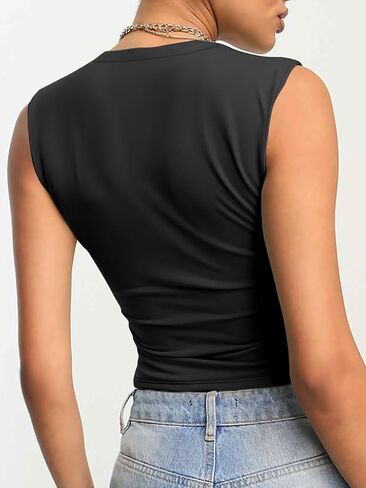 Womens Halter Deep V Neck Tank Tops Sleeveless Sexy Plunge Basic Summer Y2k Crop Top in Kuwait