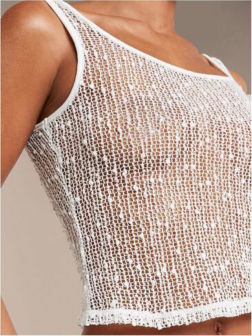 SweatyRocks Women's See Through Sheer Tank Top Sleeveless Scoop Neck Knitted Crop Tops in Saudi Arabia