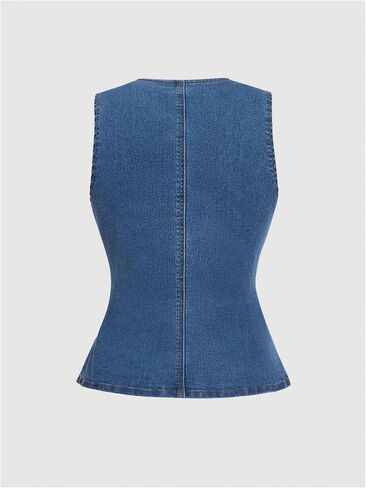 GORGLITTER Women's Button Down Denim Vest Sleeveless Crew Neck Tank Tops Fashion Dressy in Saudi Arabia