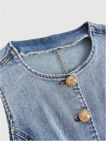 GORGLITTER Women's Button Down Denim Vest Sleeveless Crew Neck Tank Tops Fashion Dressy in Saudi Arabia