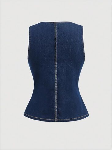 GORGLITTER Women's Button Down Denim Vest Sleeveless Crew Neck Tank Tops Fashion Dressy in Saudi Arabia