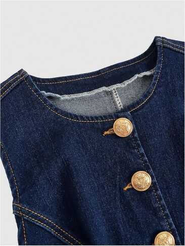 GORGLITTER Women's Button Down Denim Vest Sleeveless Crew Neck Tank Tops Fashion Dressy in Saudi Arabia