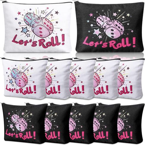 12 Pcs Bunco Gifts for Women Bunco Makeup Bags Let's Roll Dice Game Makeup Bags Casino Lover Gifts Travel Zipper Pouch Dice Game Present Birthday Present for Women Players in Saudi Arabia