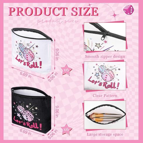 12 Pcs Bunco Gifts for Women Bunco Makeup Bags Let's Roll Dice Game Makeup Bags Casino Lover Gifts Travel Zipper Pouch Dice Game Present Birthday Present for Women Players in Saudi Arabia
