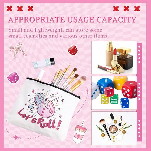 12 Pcs Bunco Gifts for Women Bunco Makeup Bags Let's Roll Dice Game Makeup Bags Casino Lover Gifts Travel Zipper Pouch Dice Game Present Birthday Present for Women Players in Saudi Arabia