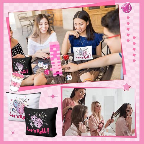 12 Pcs Bunco Gifts for Women Bunco Makeup Bags Let's Roll Dice Game Makeup Bags Casino Lover Gifts Travel Zipper Pouch Dice Game Present Birthday Present for Women Players in Saudi Arabia