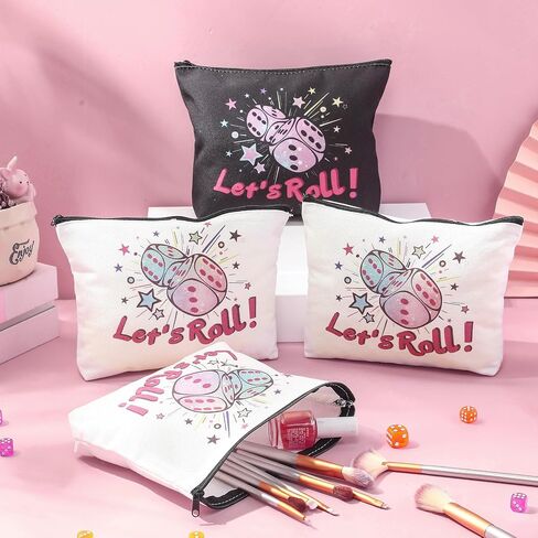 12 Pcs Bunco Gifts for Women Bunco Makeup Bags Let's Roll Dice Game Makeup Bags Casino Lover Gifts Travel Zipper Pouch Dice Game Present Birthday Present for Women Players in Saudi Arabia