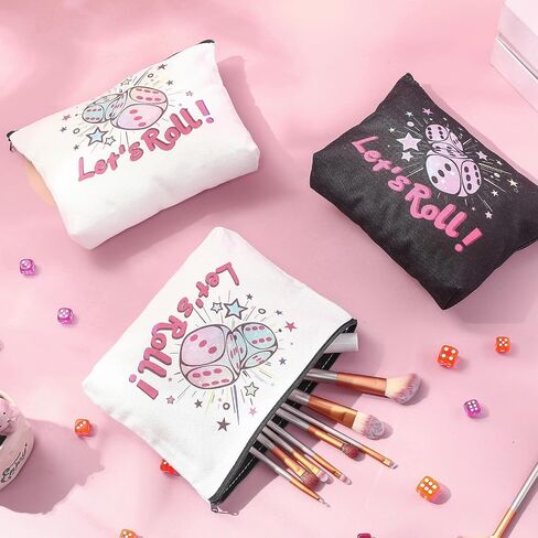 12 Pcs Bunco Gifts for Women Bunco Makeup Bags Let's Roll Dice Game Makeup Bags Casino Lover Gifts Travel Zipper Pouch Dice Game Present Birthday Present for Women Players in Saudi Arabia