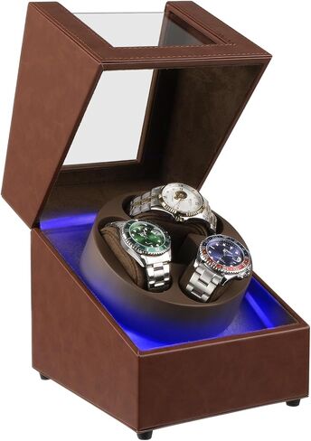 J&T Technology Watch Winder for Automatic Watches,Automatic Watch Winder with LED Light,Rotating Watch Case with Japanese Quiet Motor,4 Rotation Modes,USB Type C in Kuwait