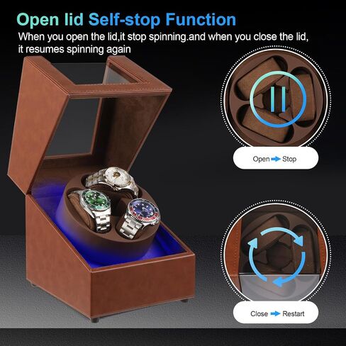 J&T Technology Watch Winder for Automatic Watches,Automatic Watch Winder with LED Light,Rotating Watch Case with Japanese Quiet Motor,4 Rotation Modes,USB Type C in Kuwait
