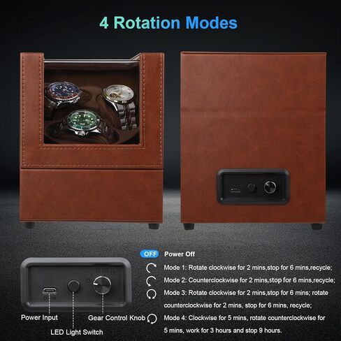 J&T Technology Watch Winder for Automatic Watches,Automatic Watch Winder with LED Light,Rotating Watch Case with Japanese Quiet Motor,4 Rotation Modes,USB Type C in Kuwait