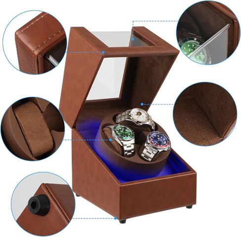 J&T Technology Watch Winder for Automatic Watches,Automatic Watch Winder with LED Light,Rotating Watch Case with Japanese Quiet Motor,4 Rotation Modes,USB Type C in Kuwait