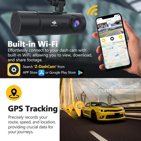 Z-Edge Z3D 4K Front and Rear Dash Cam with WiFi, GPS, Dual Cam, Car DVR, Night Vision, Parking Mode, G-Sensor, Loop Recording in Saudi Arabia