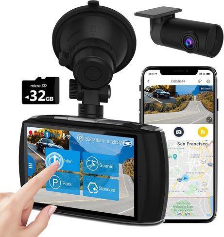 Z-Edge Z3D 4K Front and Rear Dash Cam with WiFi, GPS, Dual Cam, Car DVR, Night Vision, Parking Mode, G-Sensor, Loop Recording in Saudi Arabia