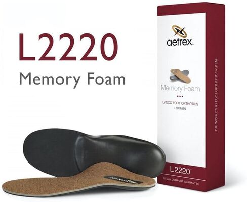 Aetrex L2220 Memory Foam نشرت الكعب أخمصي التهاب اللفافة النعال الرجال - قدم مسطحة التوازن بين الدعم القوس منخفضة للرجال كل يوم in Kuwait