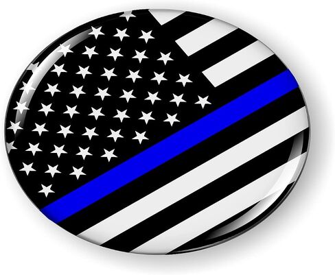 Thin Blue LINE (Stripe) US American Flag 3D Domed CAR Emblem Badge Sticker Chrome Metal Round Bezel in Saudi Arabia