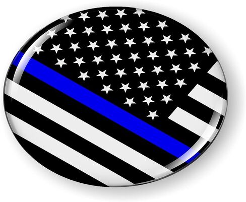 Thin Blue LINE (Stripe) US American Flag 3D Domed CAR Emblem Badge Sticker Chrome Metal Round Bezel in Saudi Arabia