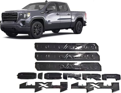 تراكب 6pcs الباب الخلفي شعار 3D باغ 4x4 استبدال لوحة Sierra Elevation 2019+ Sierra 1500 (لامع) in Kuwait