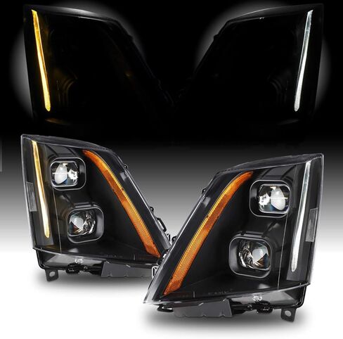 AKKON - For 2008-2014 Cadillac CTS Dual Projector Black Housing Switchback LED Headlights [Halogen Model] in Kuwait