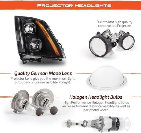 AKKON - For 2008-2014 Cadillac CTS Dual Projector Black Housing Switchback LED Headlights [Halogen Model] in Kuwait