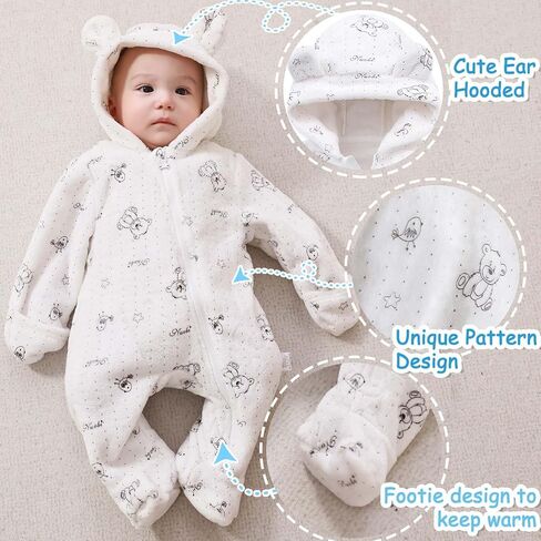 Fairy Baby Newborn Baby Bear Suit Thin Fleece Footie Romper Snowsuit Hooded Jumpsuit Bodysuit Winter Clothes Boy Girl 0-12M in Saudi Arabia