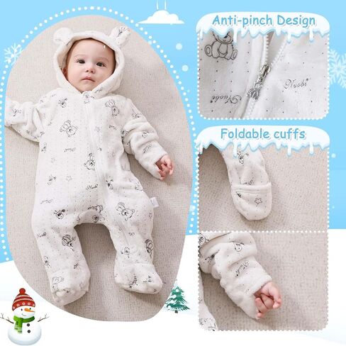 Fairy Baby Newborn Baby Bear Suit Thin Fleece Footie Romper Snowsuit Hooded Jumpsuit Bodysuit Winter Clothes Boy Girl 0-12M in Saudi Arabia