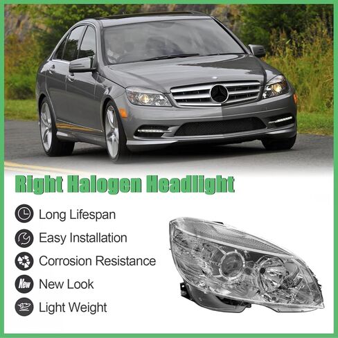 مجموعة المصابيح الأمامية لـ Mercedes Benz W204 C Class Headlamp C300 C230 C350 2008 2009 2010 2011 (جانب الركاب الأيمن) in Kuwait
