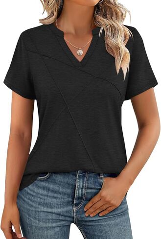Womens V Neck Tops Short Sleeve Summer Shirts Dressy Casual Trendy Basic Tops in Saudi Arabia