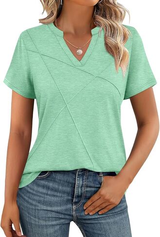 Womens V Neck Tops Short Sleeve Summer Shirts Dressy Casual Trendy Basic Tops in Saudi Arabia