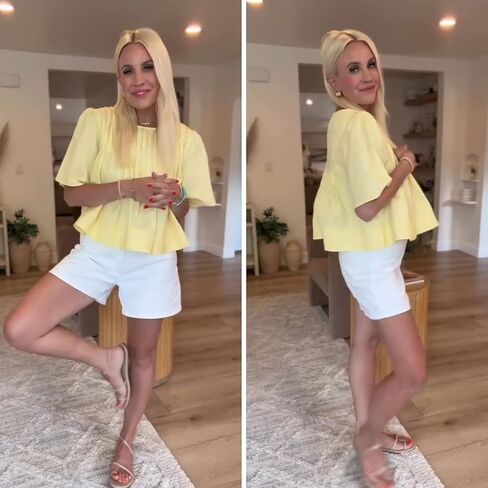 Women's Short Ruffled Sleeve Pleated Tee Shirts Summer Cotton Babydoll Tops with Back Zipper in Saudi Arabia