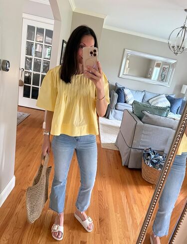 Women's Short Ruffled Sleeve Pleated Tee Shirts Summer Cotton Babydoll Tops with Back Zipper in Saudi Arabia