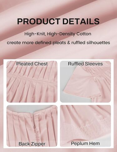 Women's Short Ruffled Sleeve Pleated Tee Shirts Summer Cotton Babydoll Tops with Back Zipper in Saudi Arabia