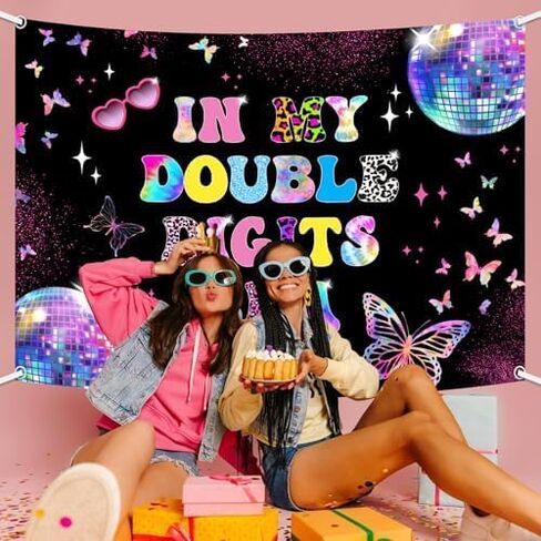 MEHOFOND 10th Birthday Decorations for Girl Banner, in My Double Digits Era Backdrop, Iridescent Girl Music Disco Theme Birthday Party Decorations Photo Booth Props 7x5ft in Saudi Arabia