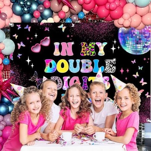 MEHOFOND 10th Birthday Decorations for Girl Banner, in My Double Digits Era Backdrop, Iridescent Girl Music Disco Theme Birthday Party Decorations Photo Booth Props 7x5ft in Saudi Arabia