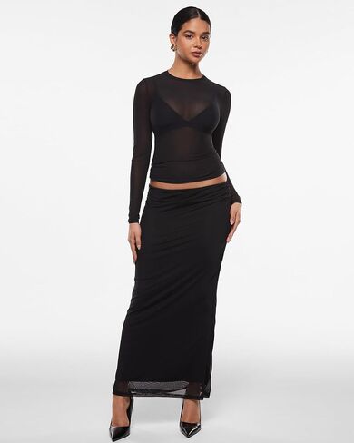 INLYRIC Women's Cosnufy Mesh Sheer Long Sleeve Tops See Through Crew Neck Going Out Tops Trendy Sexy Shirts in Saudi Arabia